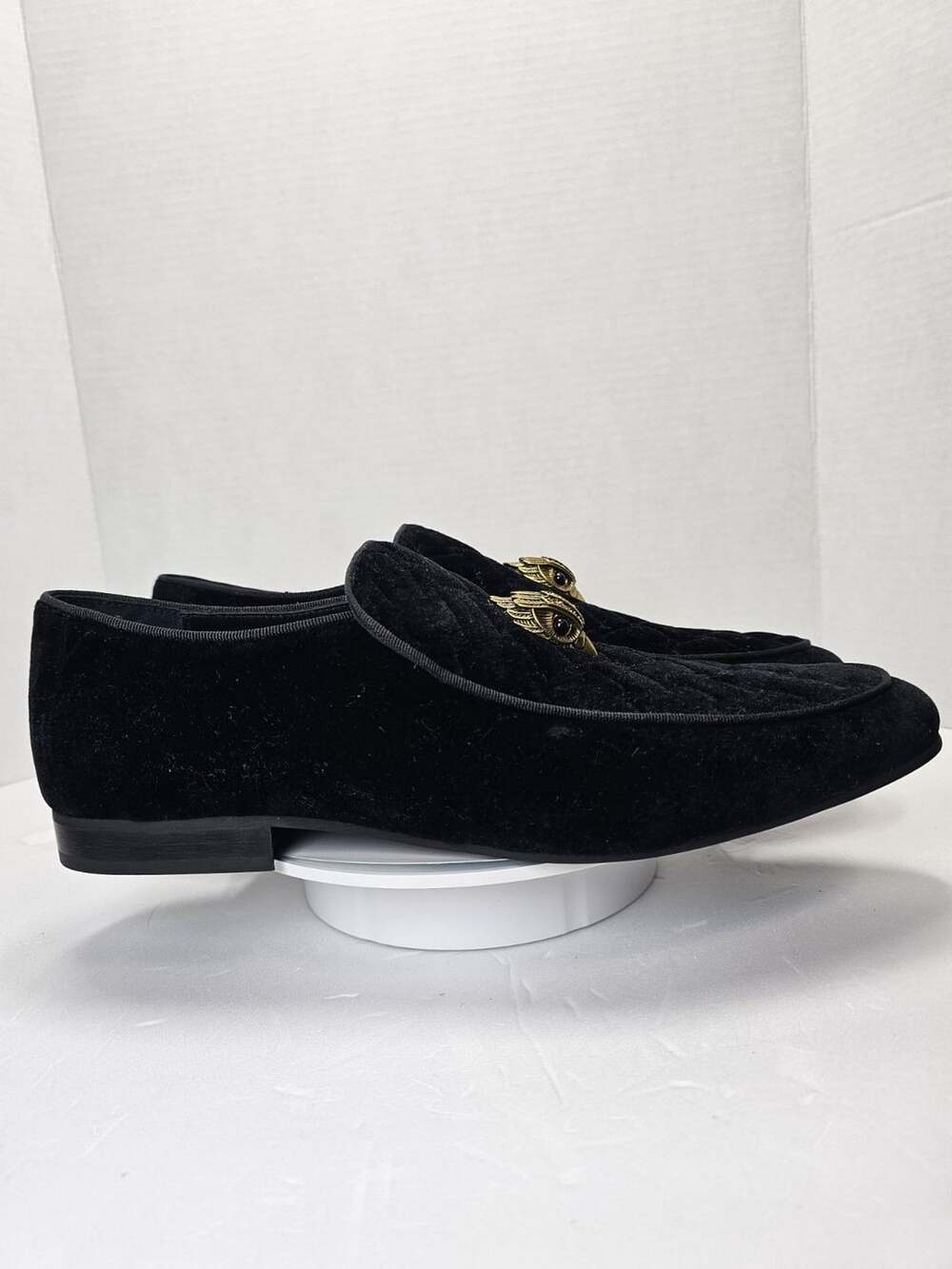 Kurt Geiger Hugh Eagle Black Velvet Loafers Gold Eagle Men’s US 10.5 EU 43.5